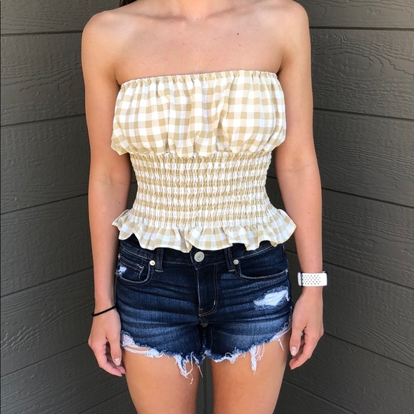Chloah Tops - Chloah Gingham Crop Top